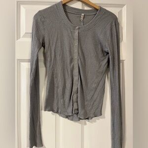Free People Gray Waffle Knit Button-Down Shirt